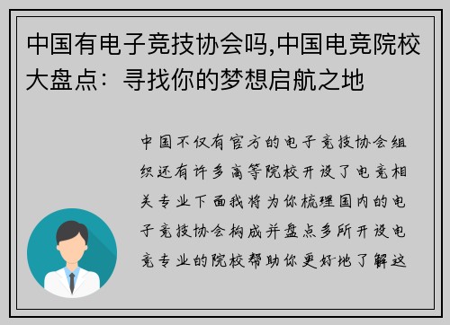 中国有电子竞技协会吗,中国电竞院校大盘点：寻找你的梦想启航之地